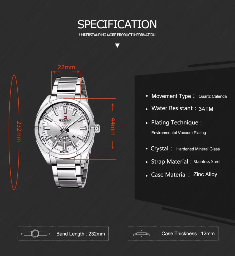 Classic Casual Watch for Men Stainless teel Sport Waterproof Male Watches Quartz Date Display Watch