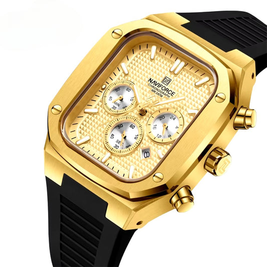 Gold Watches for Men Fashion Silicone Strap Quartz Square Wristwatch Waterproof Luminous hands Date Wach