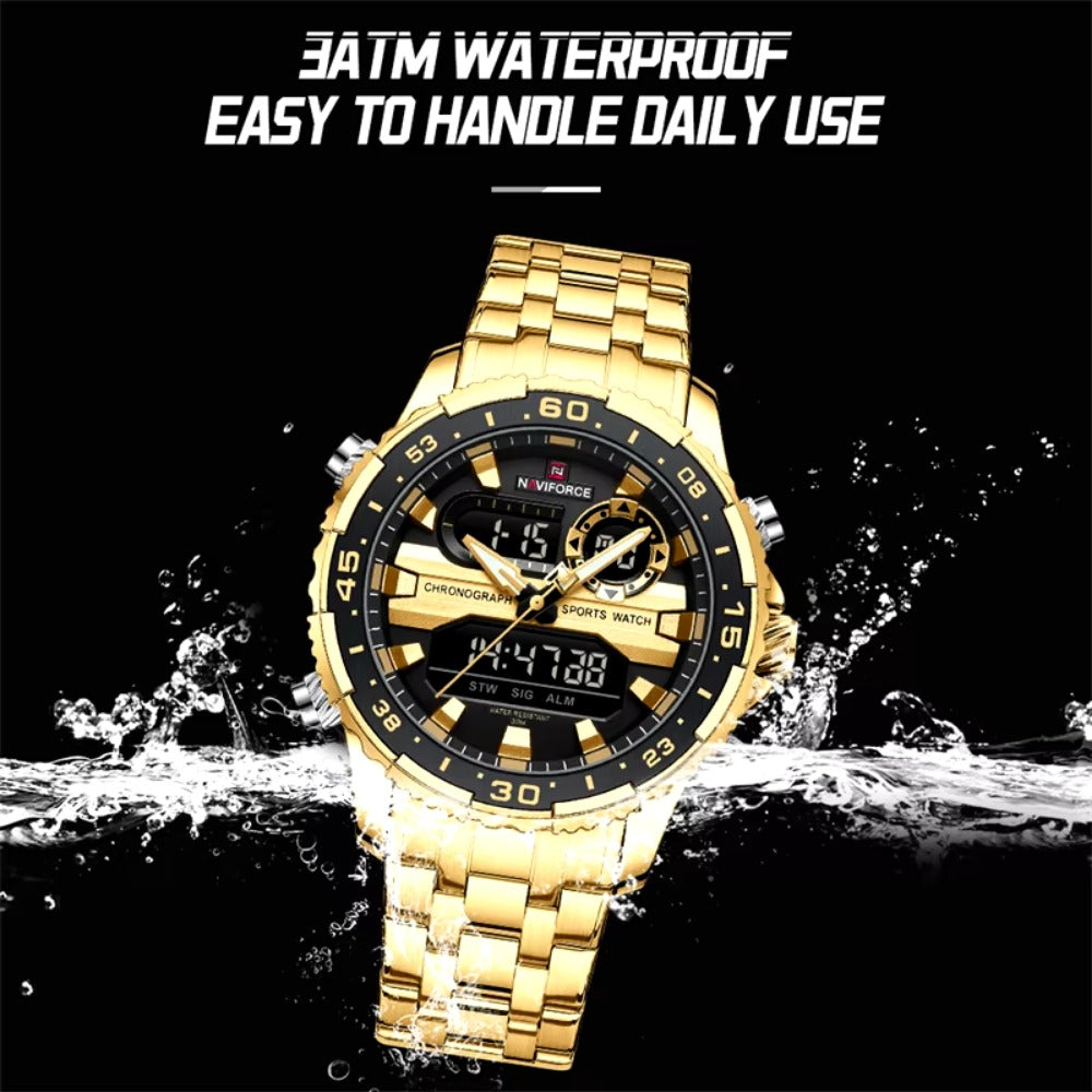 Men's Watch Luxury Waterproof Sport Chronograph Quartz Wristwatches Digital Date and Week Watch