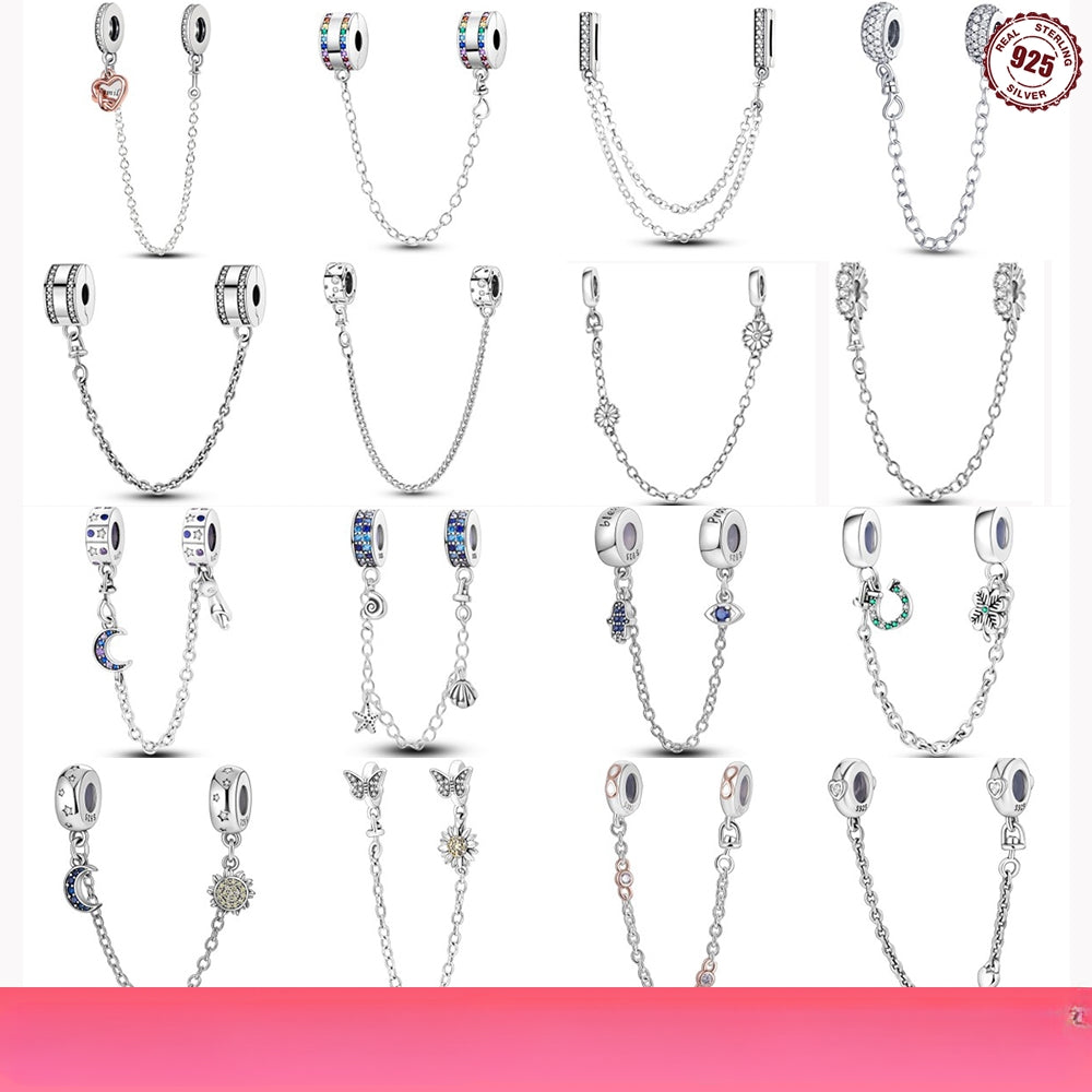 925 Sterling Silver Safety Chain Charm Fits Bracelets Women Jewellery Gift