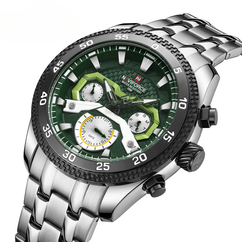 Men Watch Sport Waterproof Quartz Calendar Wristwatch Stainless Steel Strap Lumoinous Watch