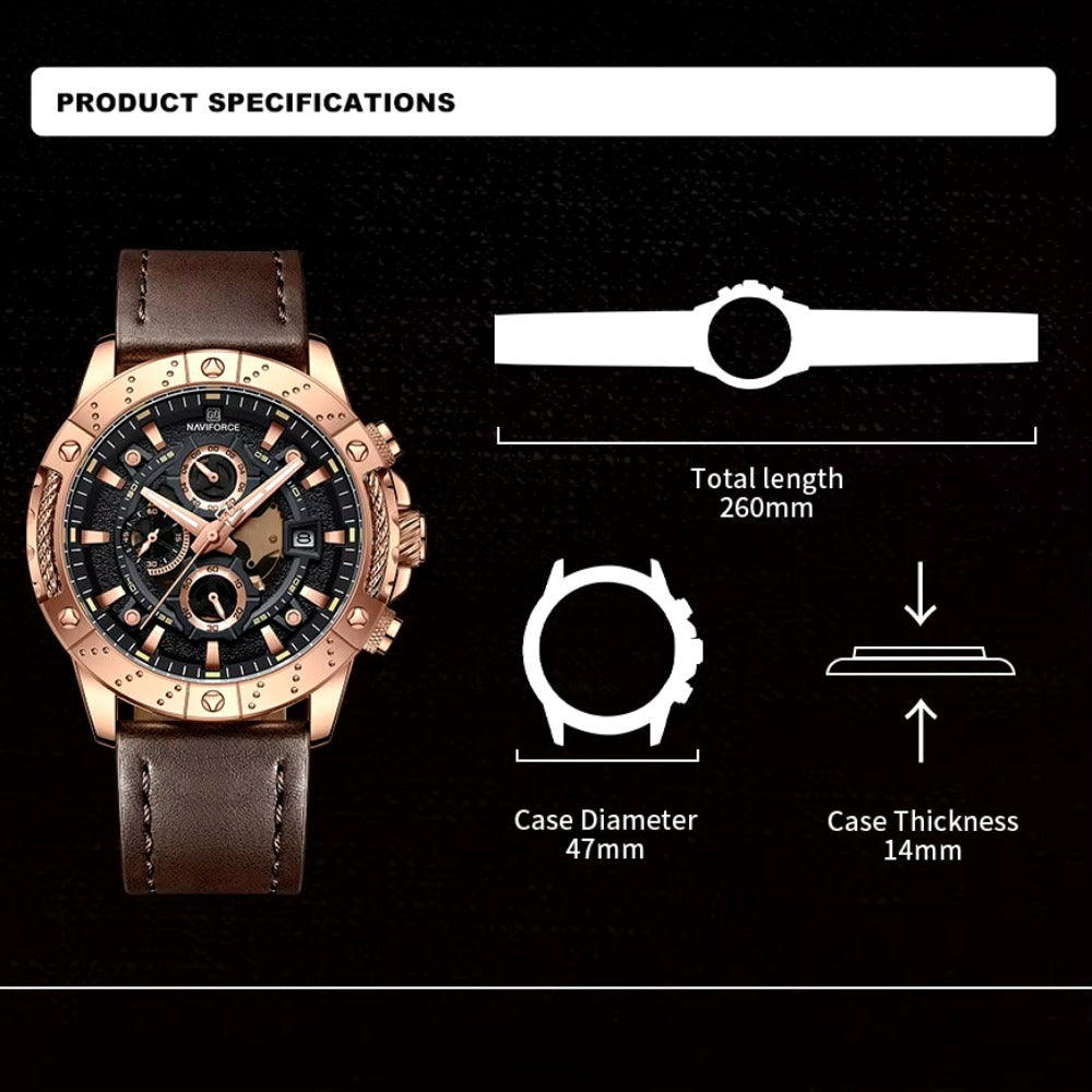 Sport Watches for Men Leather Strap Luxury Chronograph Military Quartz Wristwatch Fashion Casual Waterproof Watch