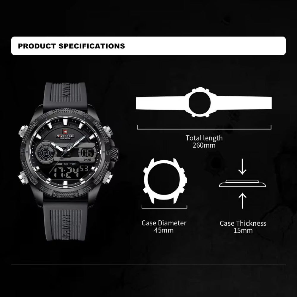 NAVIFORCE Quartz Watch For Men Silicone Bracelet Sport Wristwatches Waterproof Alarm Clock Analog Digitals Clock Reloj Hombre