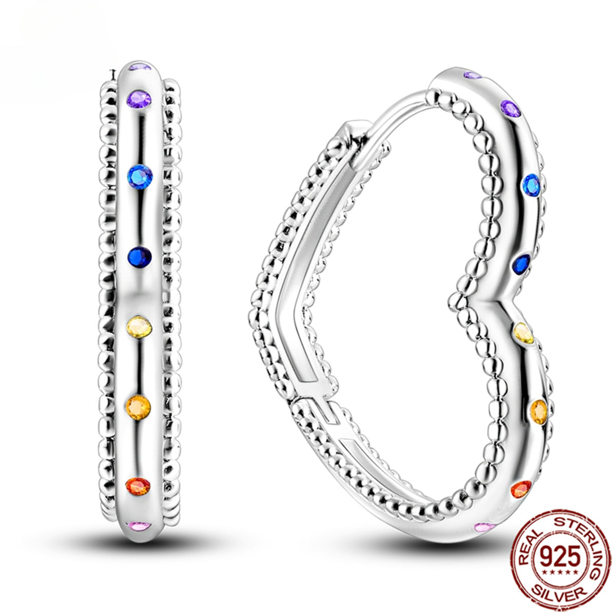 925 Pave CZ Heart Hoop Earrings Women Jewellery Fashion Gift Fine Shiny Accessories