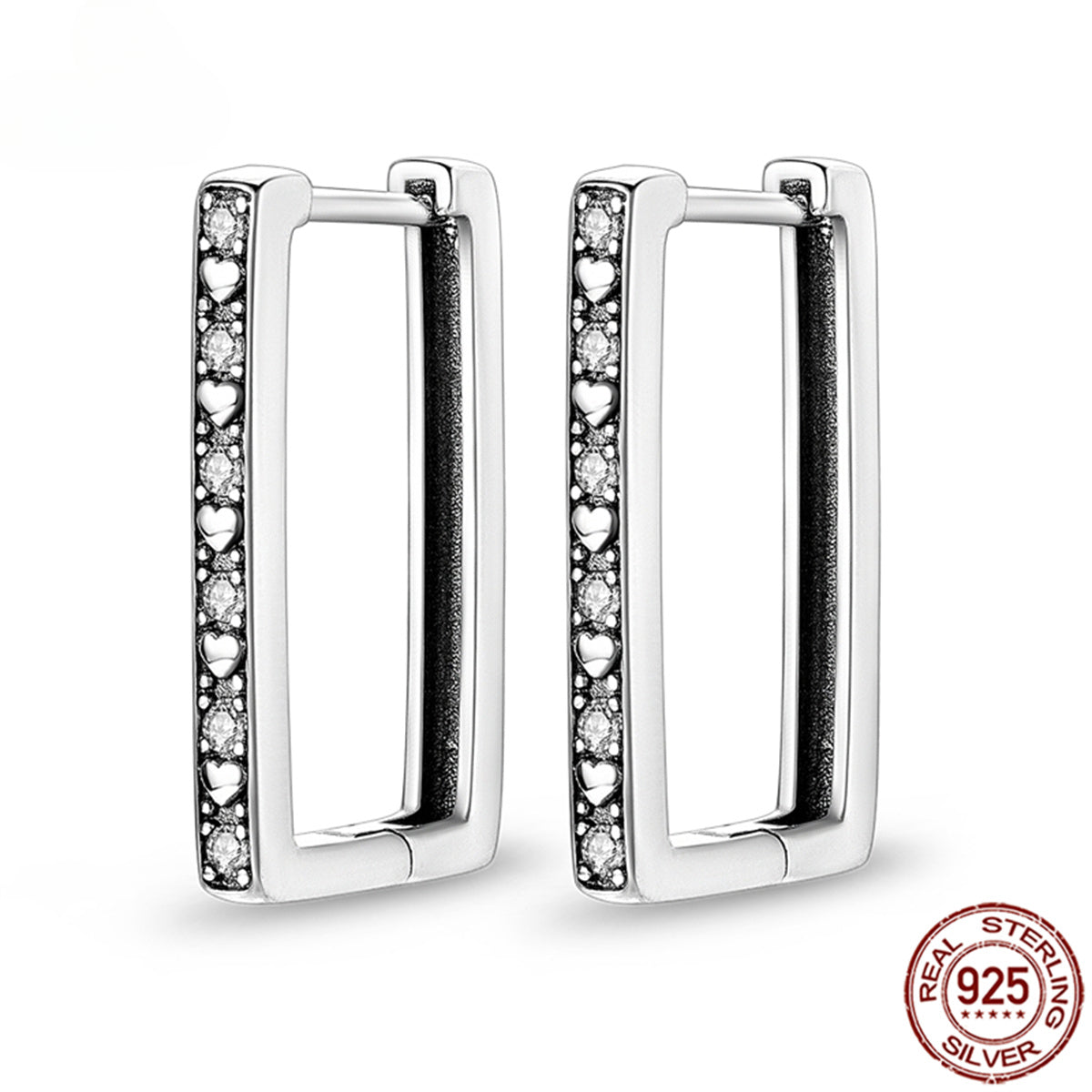 925 Pave CZ Heart Hoop Earrings Women Jewellery Fashion Gift Fine Shiny Accessories