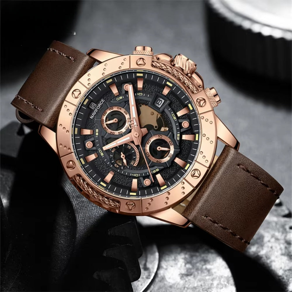 Sport Watches for Men Leather Strap Luxury Chronograph Military Quartz Wristwatch Fashion Casual Waterproof Watch