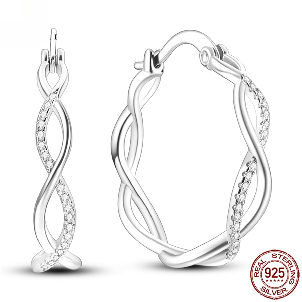 925 Pave CZ Heart Hoop Earrings Women Jewellery Fashion Gift Fine Shiny Accessories