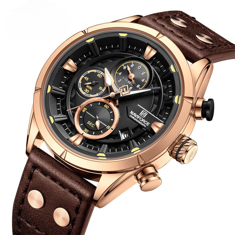 Fashion Watches For Men Leather Strap Waterproof Luminous Men Casual Chronograph Quartz Wristwatch