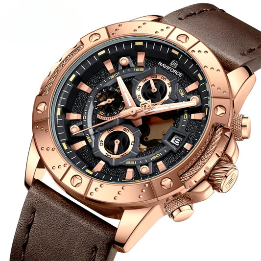 Sport Watches for Men Leather Strap Luxury Chronograph Military Quartz Wristwatch Fashion Casual Waterproof Watch