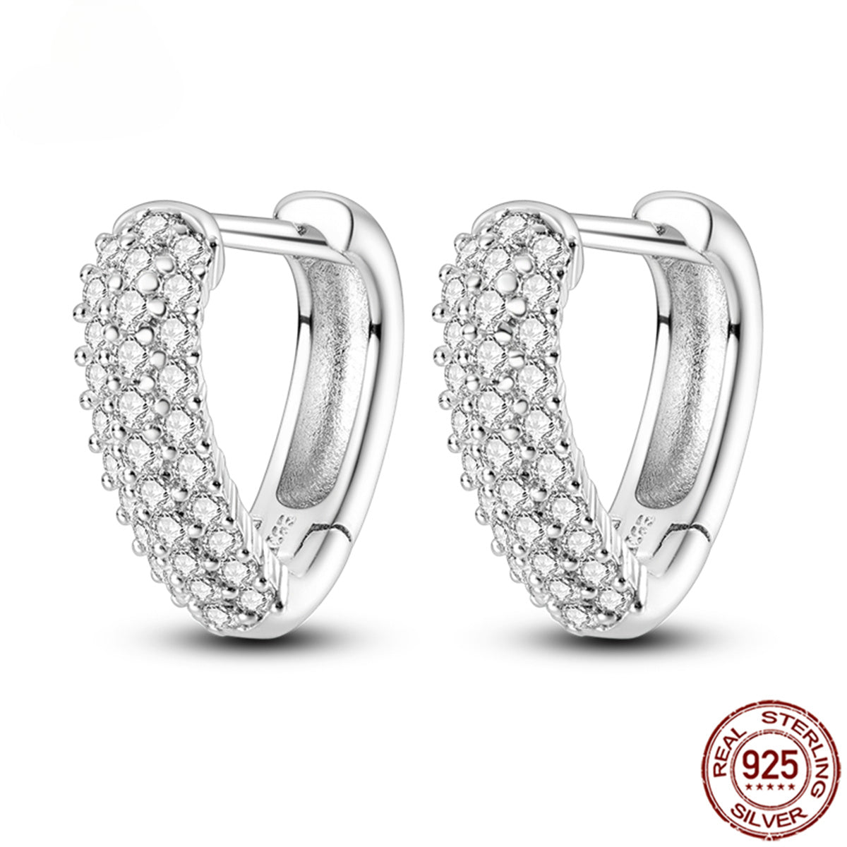 925 Pave CZ Heart Hoop Earrings Women Jewellery Fashion Gift Fine Shiny Accessories