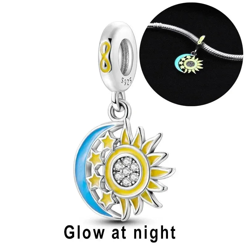 Silver Charm Chameleon Glowworm Light Bulb Firefly Star Moon Pendant Fit Original Charms Bracelets