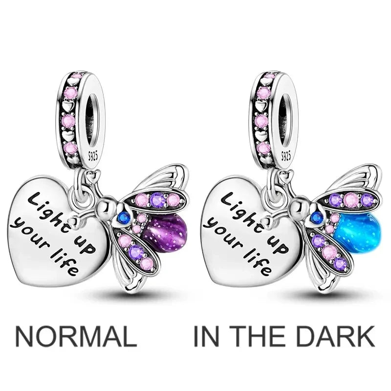 Silver Charm Chameleon Glowworm Light Bulb Firefly Star Moon Pendant Fit Original Charms Bracelets