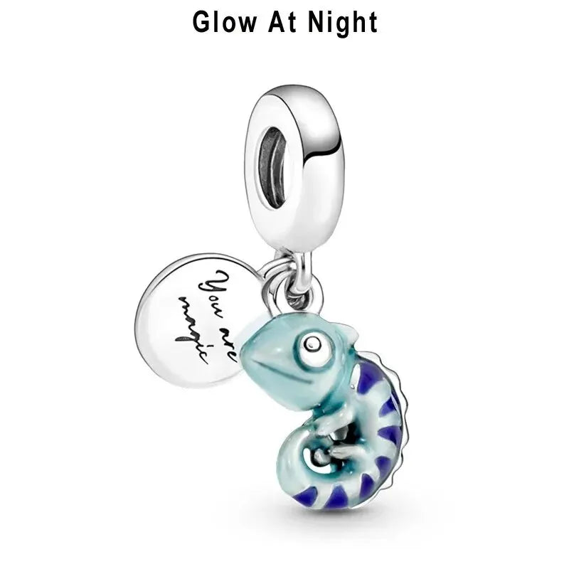 Silver Charm Chameleon Glowworm Light Bulb Firefly Star Moon Pendant Fit Original Charms Bracelets