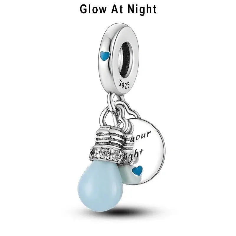 Silver Charm Chameleon Glowworm Light Bulb Firefly Star Moon Pendant Fit Original Charms Bracelets