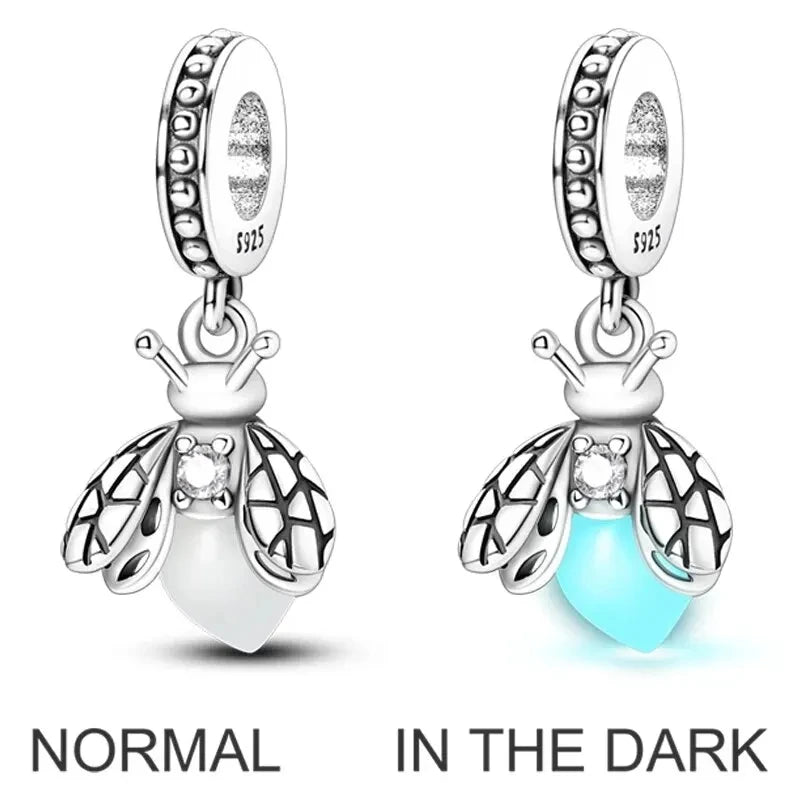 Silver Charm Chameleon Glowworm Light Bulb Firefly Star Moon Pendant Fit Original Charms Bracelets