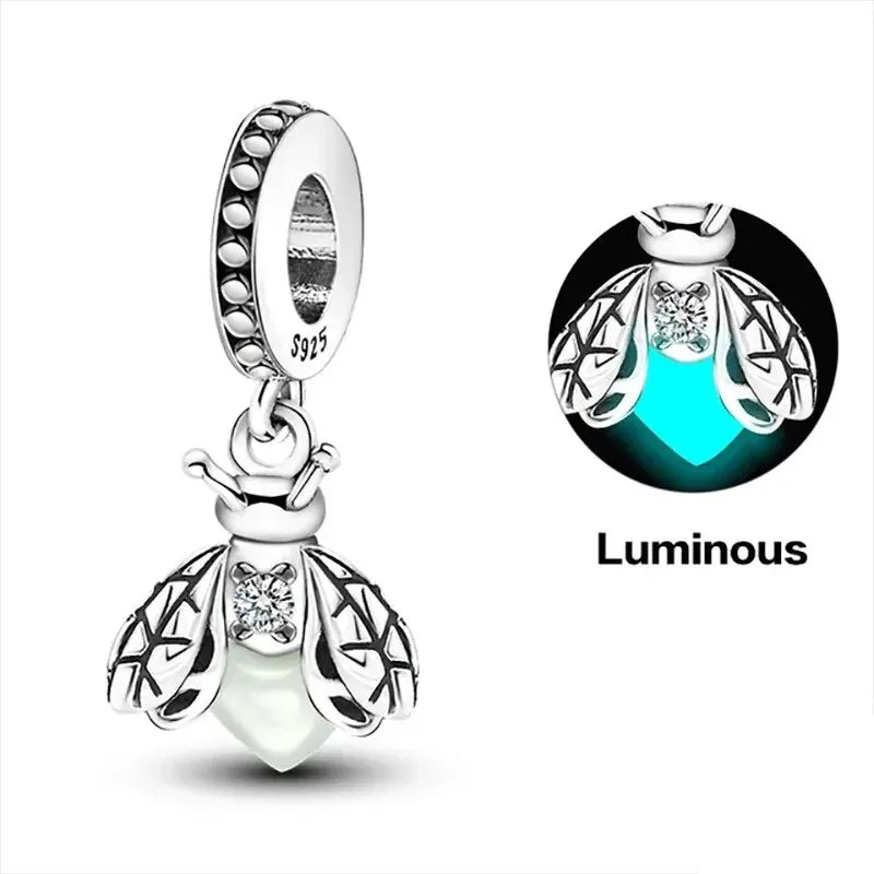 Silver Charm Chameleon Glowworm Light Bulb Firefly Star Moon Pendant Fit Original Charms Bracelets