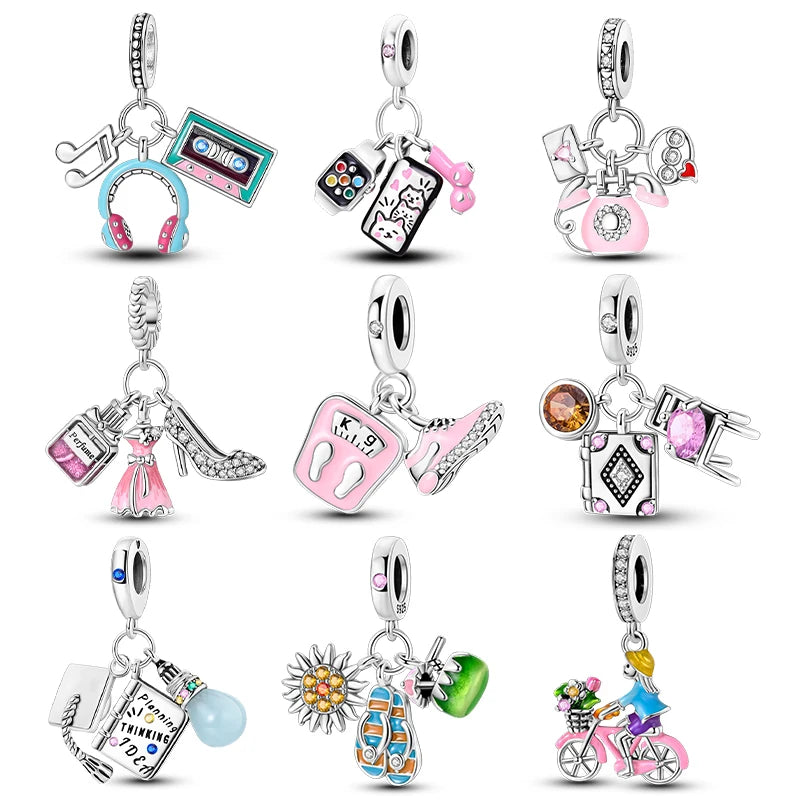 Silver Headphones Shoes Bike Charm Beads Fits Charm Bracelets Pendant