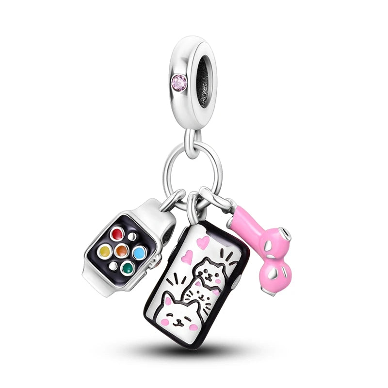 Silver Series Headphones Shoes Bike Charm Beads Fits Charm Bracelets Pendant