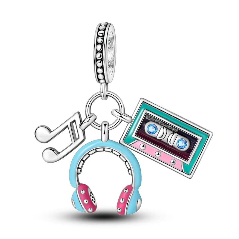 Silver Headphones Shoes Bike Charm Beads Fits Charm Bracelets Pendant