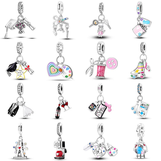 925 Sterling Silver Daily Necessities Pendant Charms Fit DIY Bracelets Women Gifts