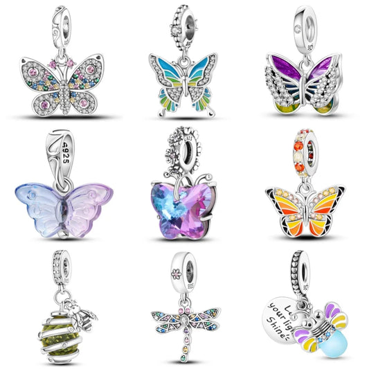 925 Sterling Silver Butterfly Firefly Insect Charm Bracelet Beads DIY Jewelry Gift