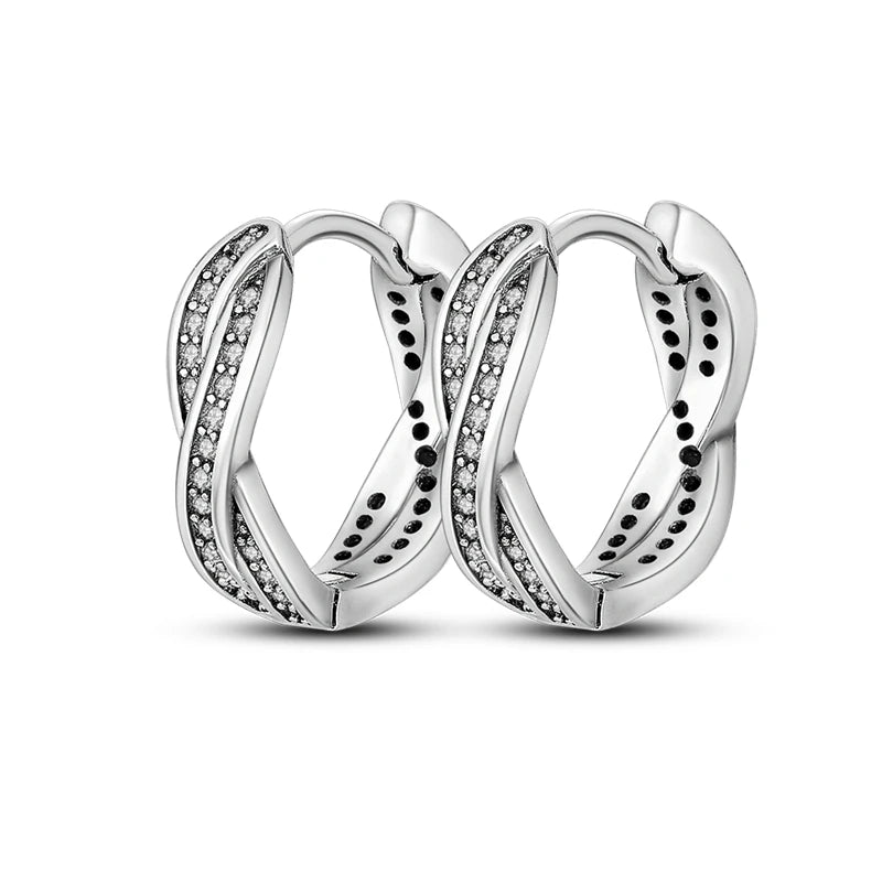 925 Sterling Silver Double Hoop Star Heart Zircon Earrings for Women Jewelry Gift