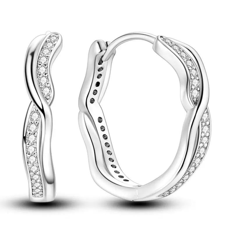 925 Sterling Silver Double Hoop Star Heart Zircon Earrings for Women Jewelry Gift