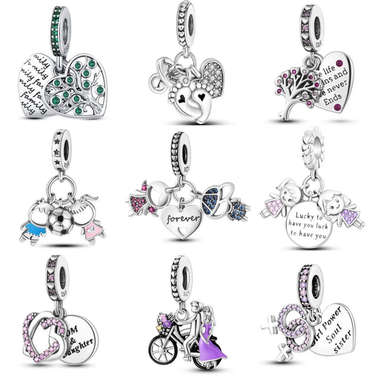 925 Sterling Silver Family Friendship Pendant Charms Fit DIY Bracelets Gifts