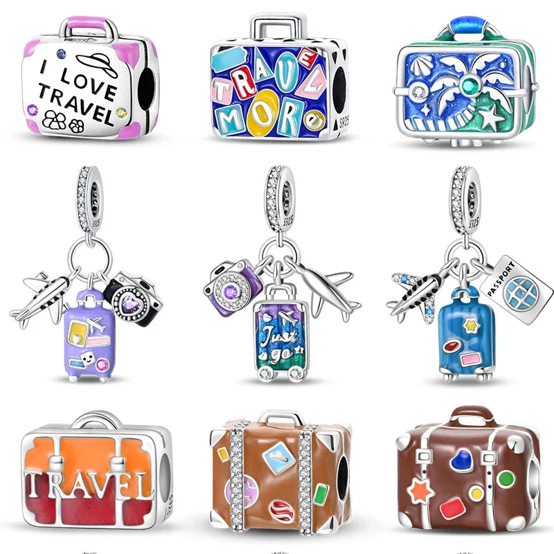 Silver Fashion Colourful Travel Luggage Charms Beads Fit Charml Bracelets