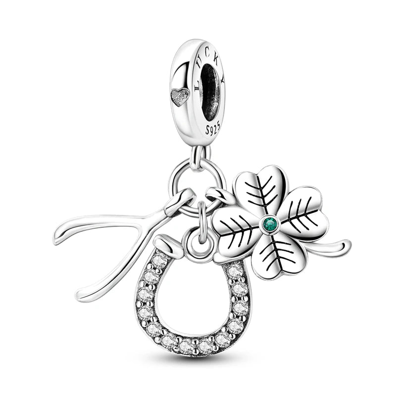 925 Sterling Silver Lucky Symbol Pendant Charms Fit DIY Bracelets Women Gifts