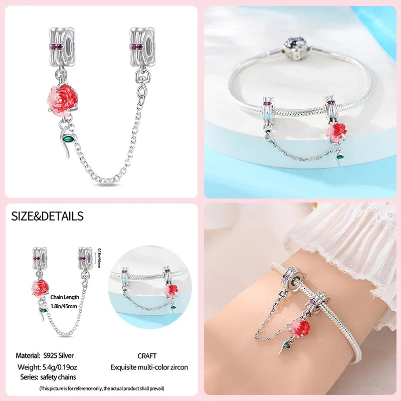 Silver Heart Shaped Key lock Cross Pattern Cat Claw Safety Chains Fit charm Original Bracelets