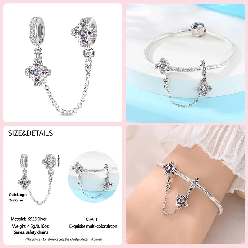 Silver Heart Shaped Key lock Cross Pattern Cat Claw Safety Chains Fit charm Original Bracelets