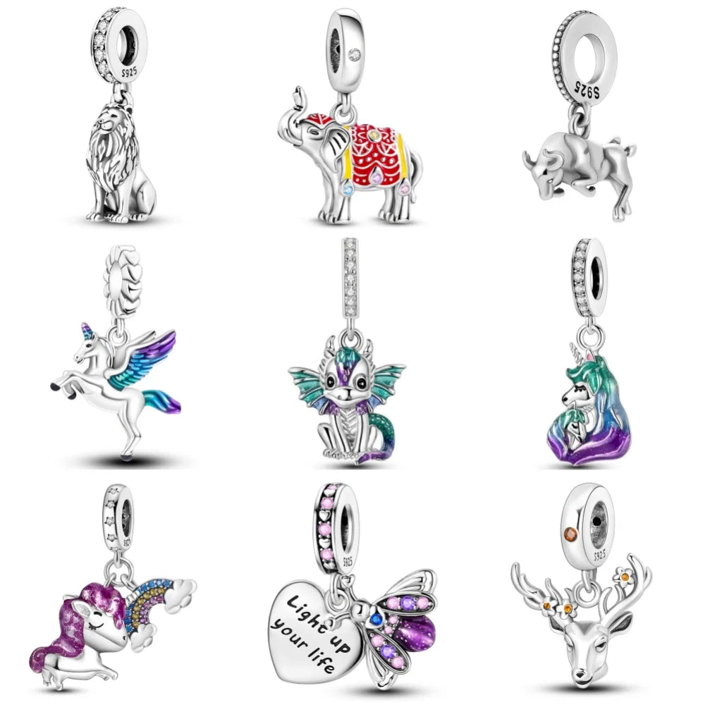 925 Sterling Silver Lion Dragonfly Animal Charms for Women DIY Bracelet Jewelry