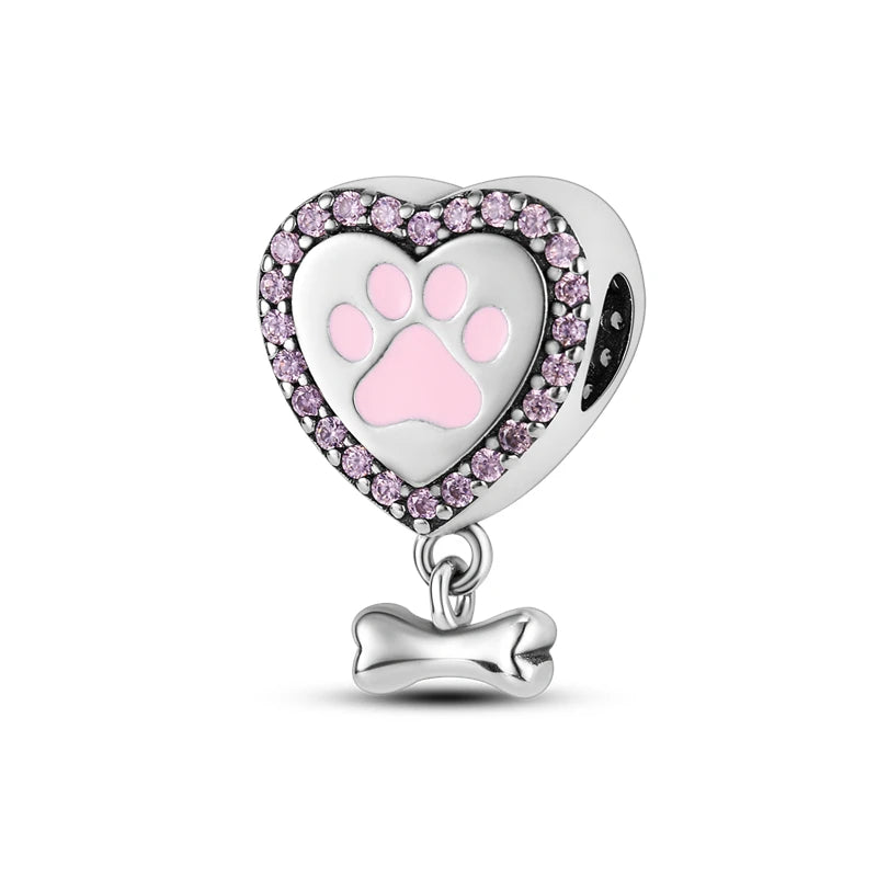 925 Sterling Silver Love Cat & Dog Charm Beads for Women DIY Bracelets Jewelry Gift