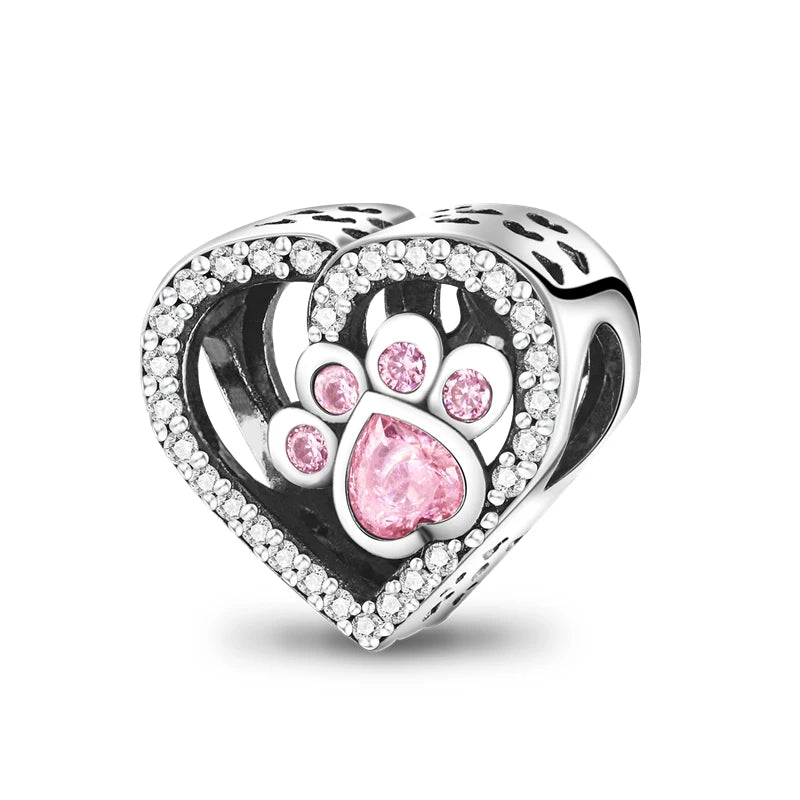 925 Sterling Silver Love Cat & Dog Charm Beads for Women DIY Bracelets Jewelry Gift