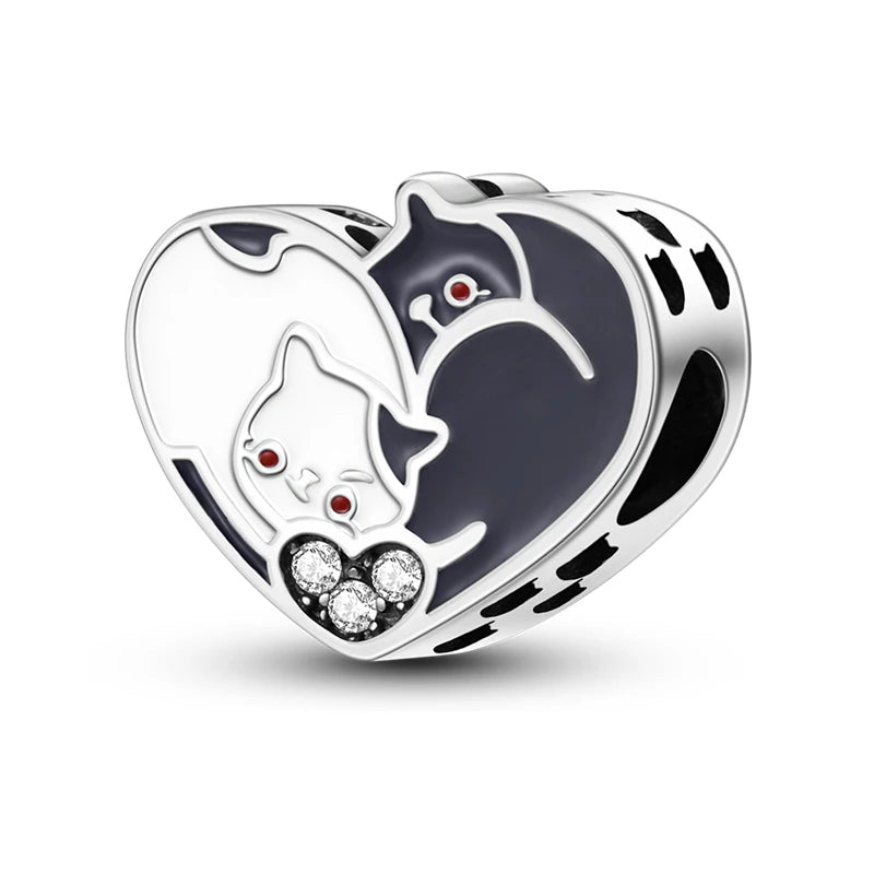 925 Sterling Silver Love Cat & Dog Charm Beads for Women DIY Bracelets Jewelry Gift