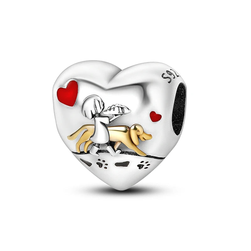 925 Sterling Silver Love Cat & Dog Charm Beads for Women DIY Bracelets Jewelry Gift