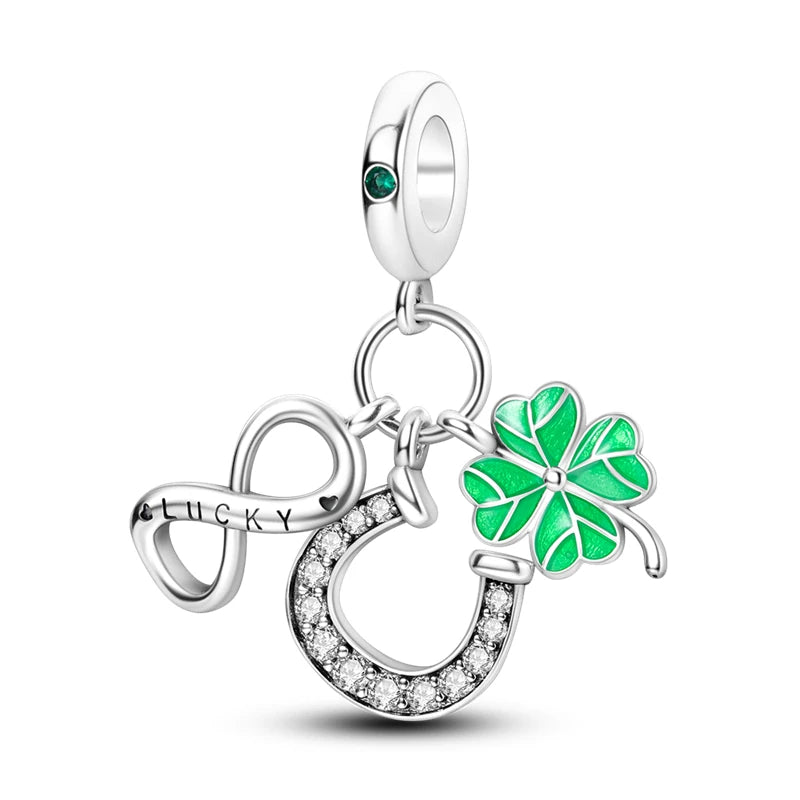 Silver Lucky Four Leaf Clover Series Charms Beads Fit Original Charm Bracelets