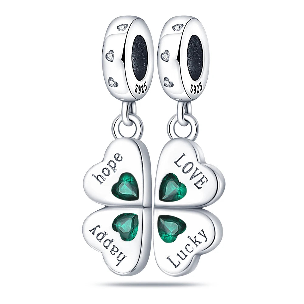 Silver Lucky Four Leaf Clover Series Charms Beads Fit Original Charm Bracelets