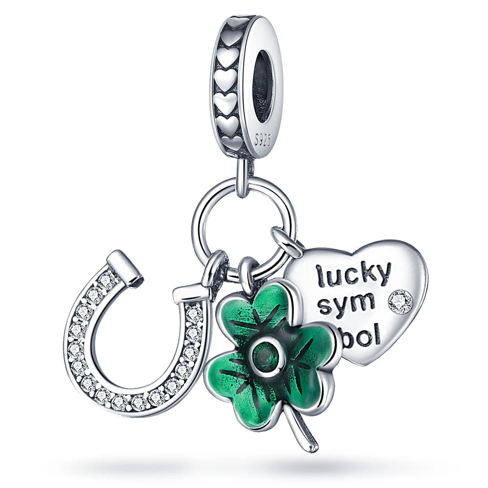 Silver Lucky Four Leaf Clover Series Charms Beads Fit Original Charm Bracelets