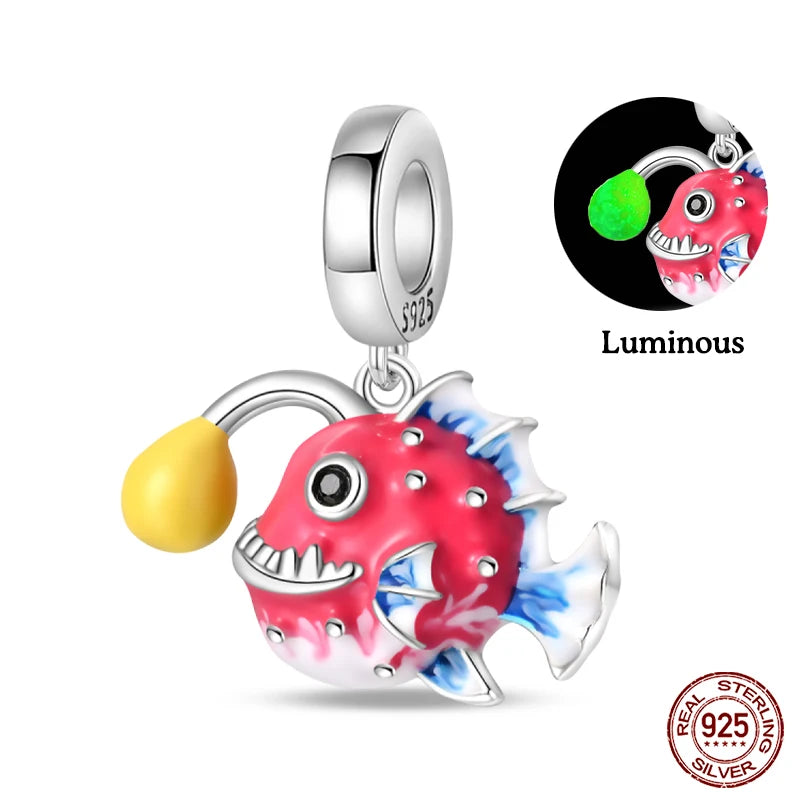 Silver Luminous Star Lantern Fish Charms Beads Fit Charm Original Bracelet