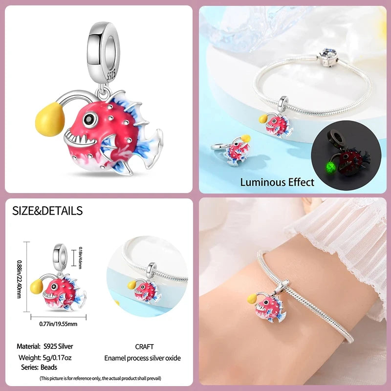 Silver Luminous Star Lantern Fish Charms Beads Fit Charm Original Bracelet