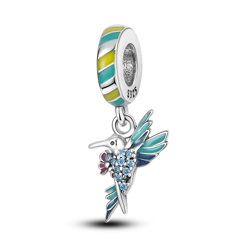 925 Sterling Silver Parrot Peacock Insect Charms for Women DIY Bracelet Jewelry