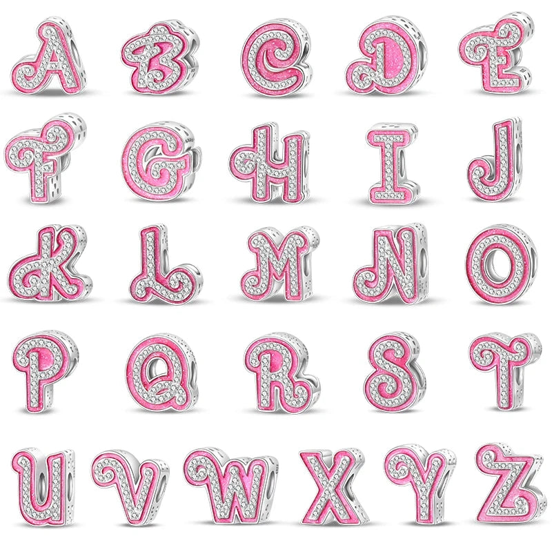 Silver Romantic Pink 26 Letters DIY Love Charms Beads Fit Charm Original Bracelets