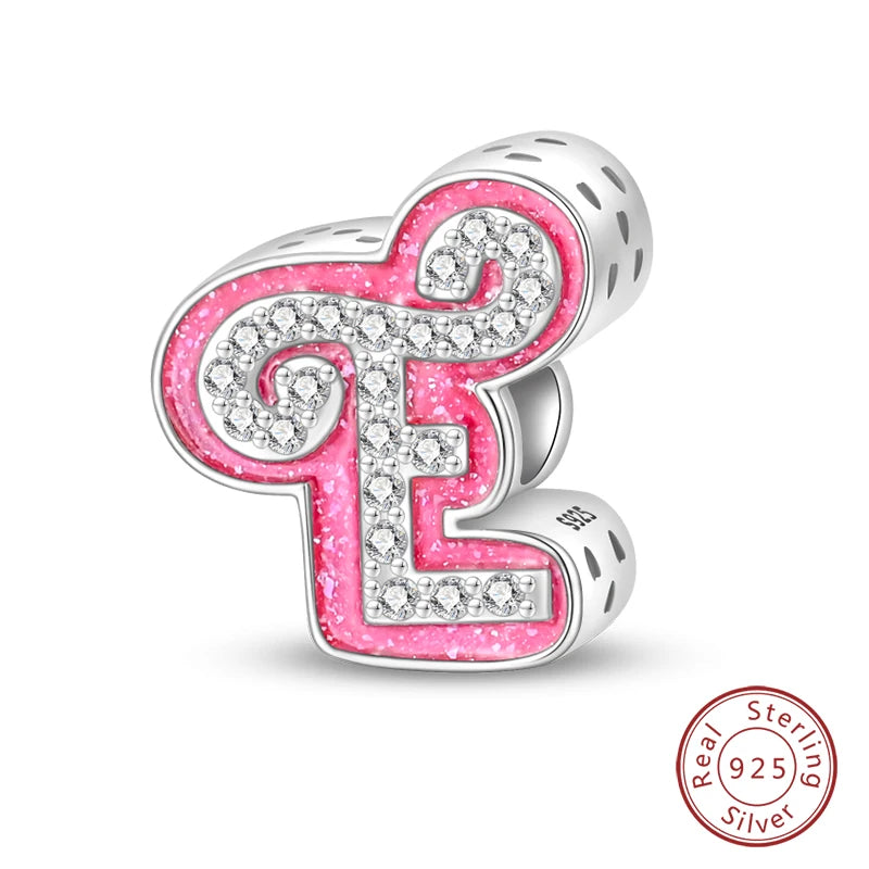 Silver Romantic Pink 26 Letters DIY Love Charms Beads Fit Charm Original Bracelets