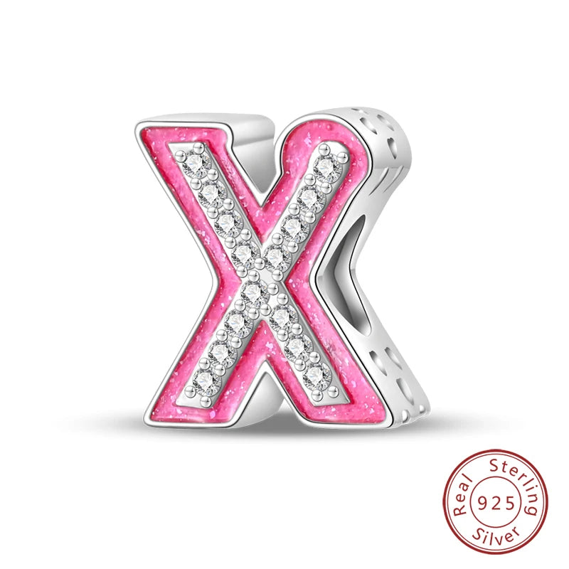 Silver Romantic Pink 26 Letters DIY Love Charms Beads Fit Charm Original Bracelets