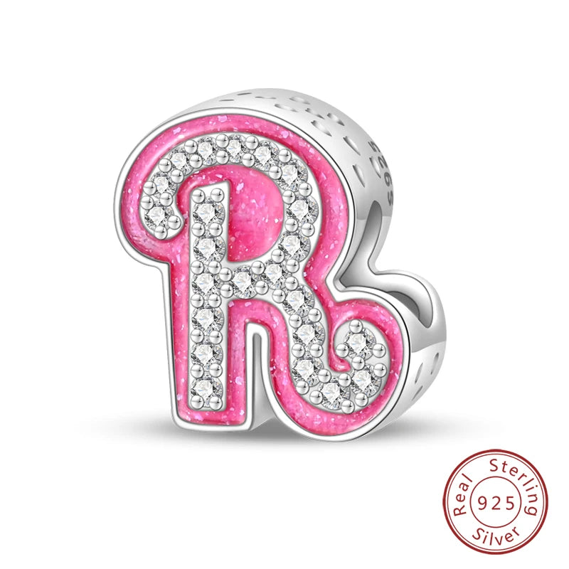 Silver Romantic Pink 26 Letters DIY Love Charms Beads Fit Charm Original Bracelets