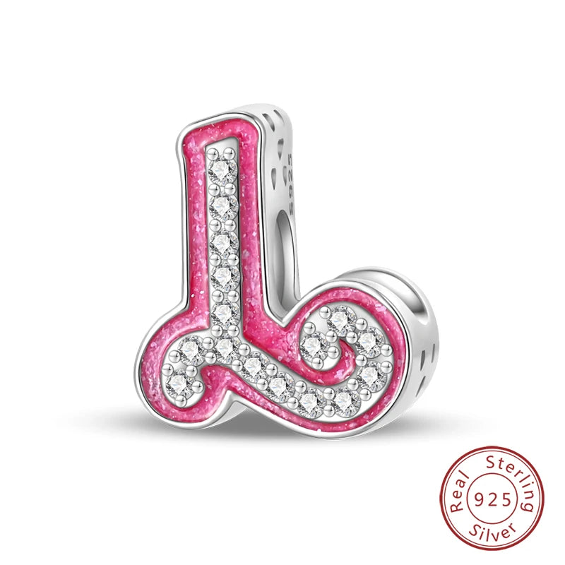 Silver Romantic Pink 26 Letters DIY Love Charms Beads Fit Charm Original Bracelets