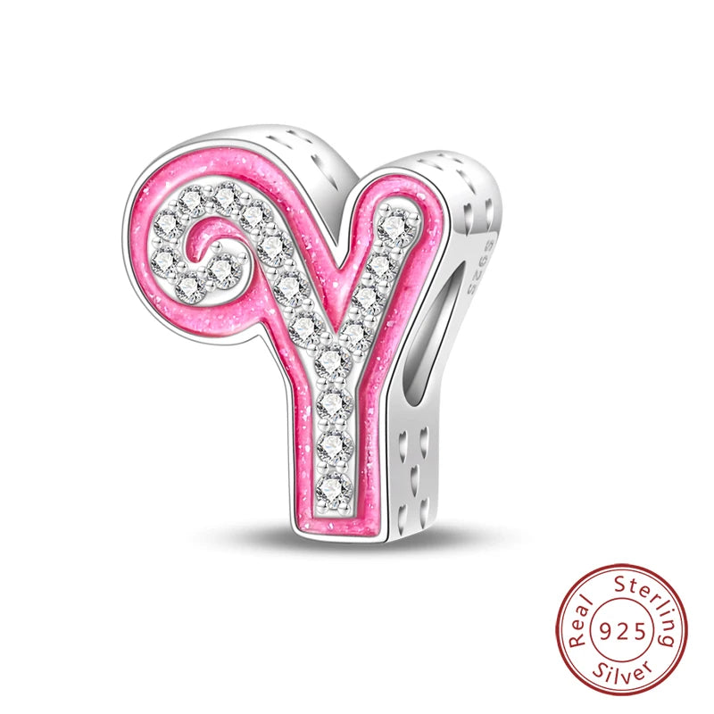 Silver Romantic Pink 26 Letters DIY Love Charms Beads Fit Charm Original Bracelets