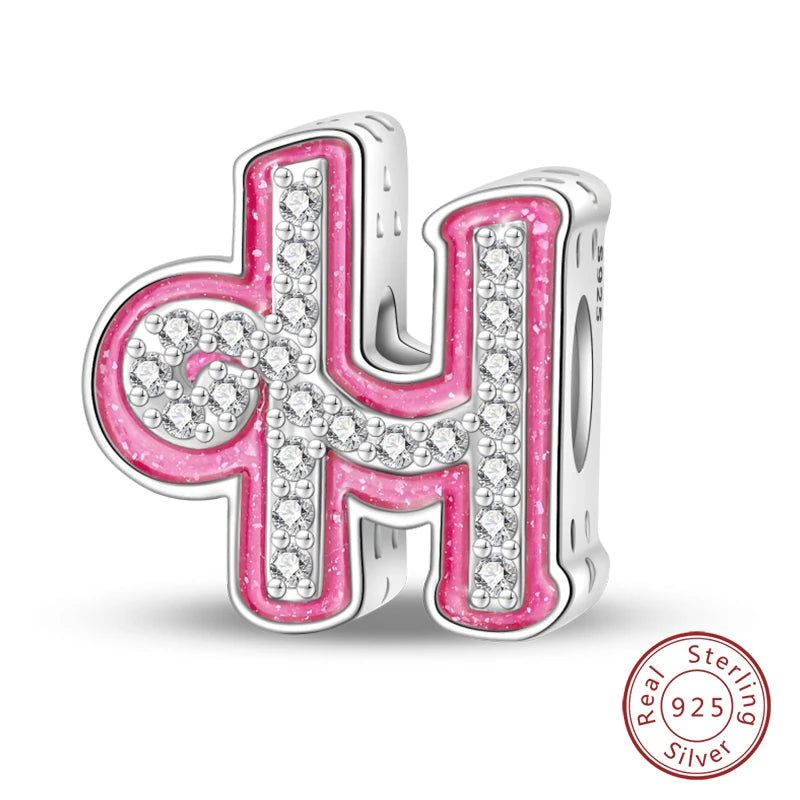 Silver Romantic Pink 26 Letters DIY Love Charms Beads Fit Charm Original Bracelets